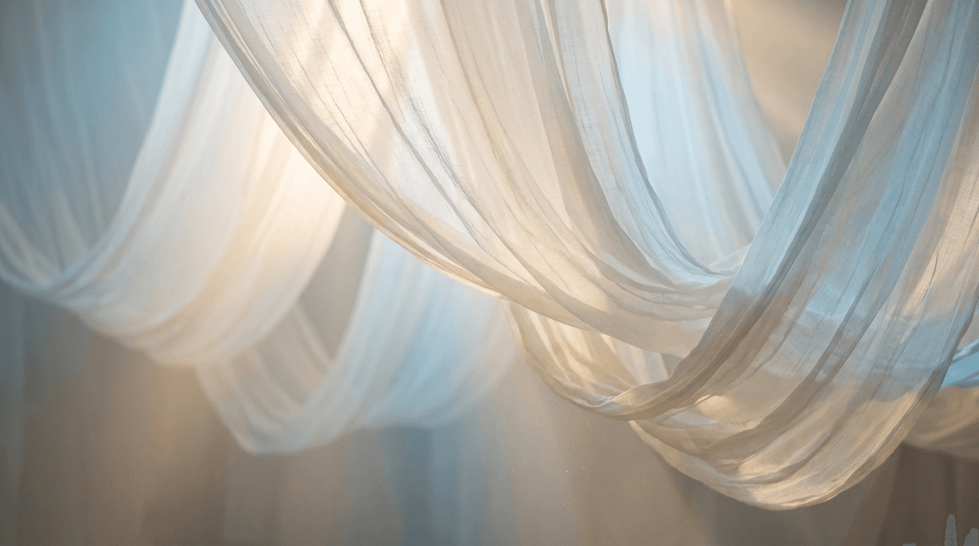 Aerial silk performer with fabric creating beautiful flowing patterns during performance