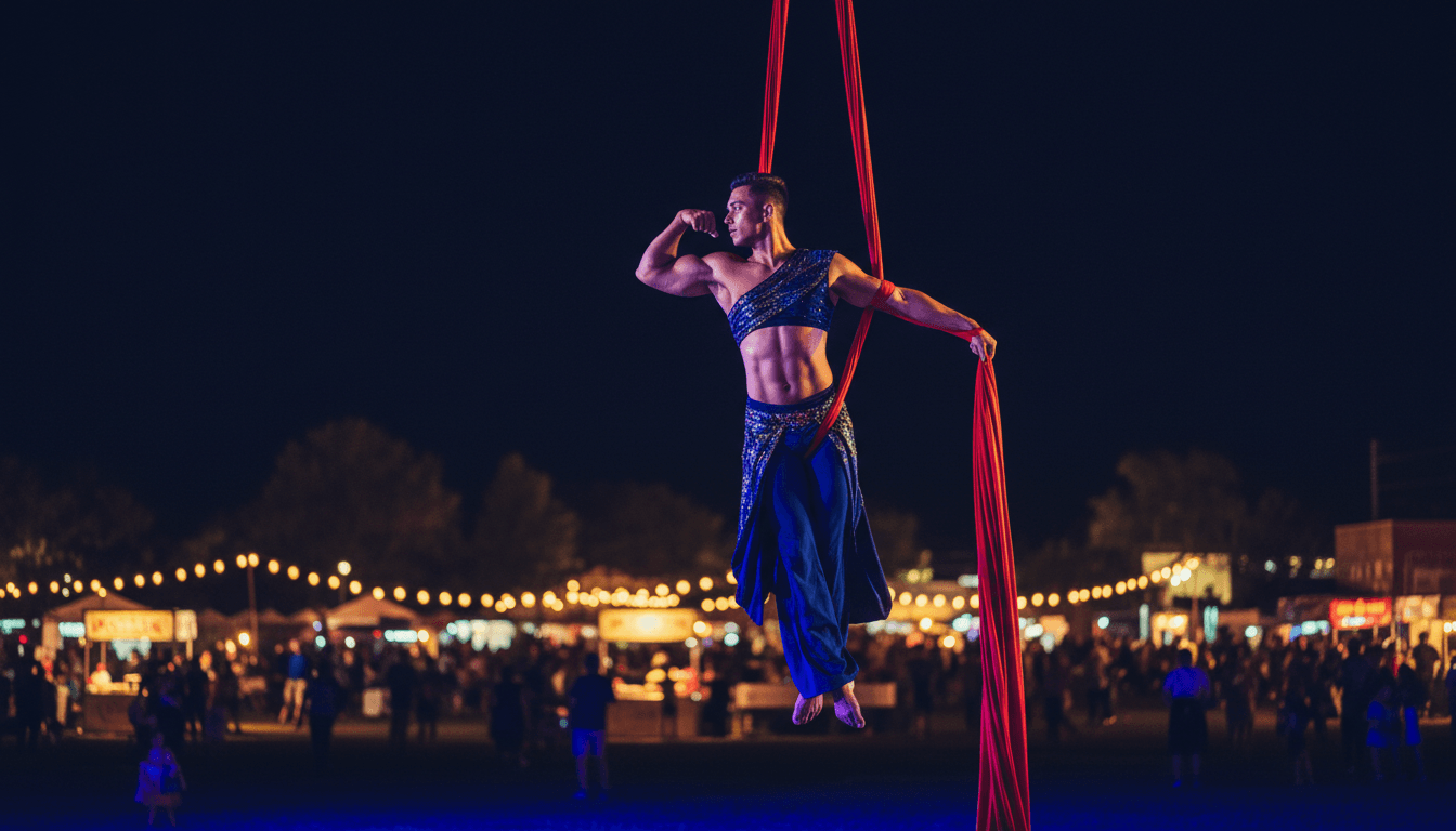 Aerial silk performer in artistic pose