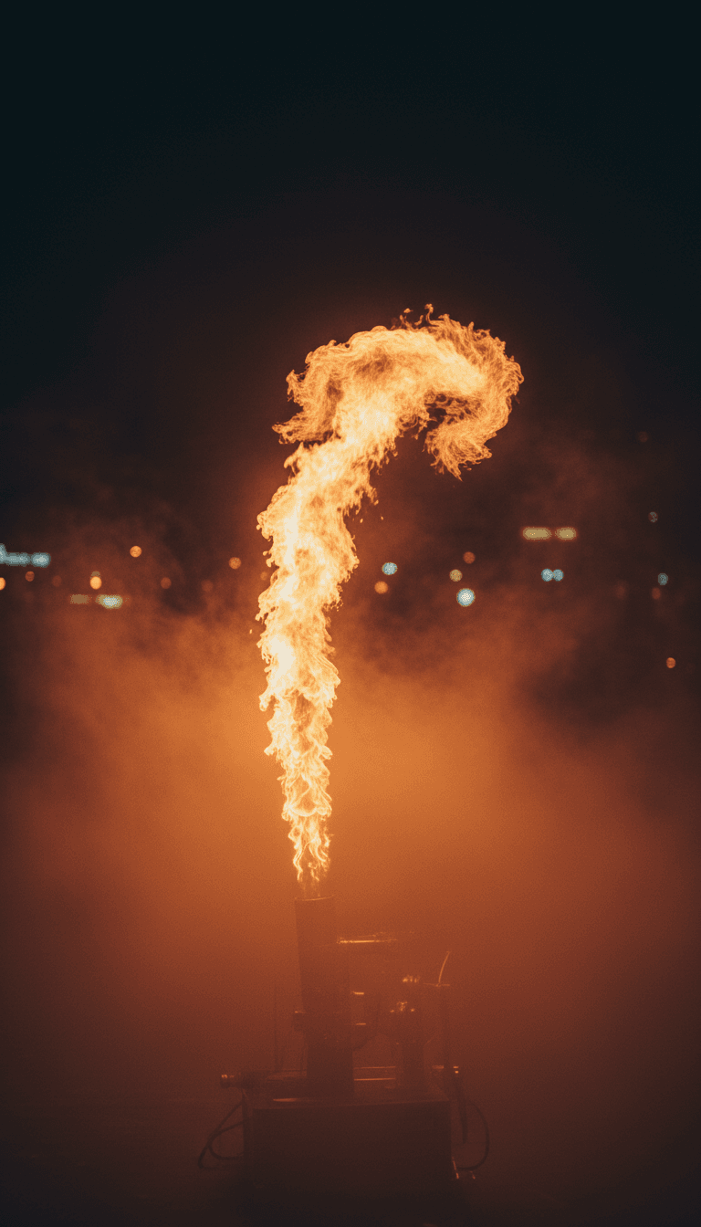 Fire performer with dramatic flame display
